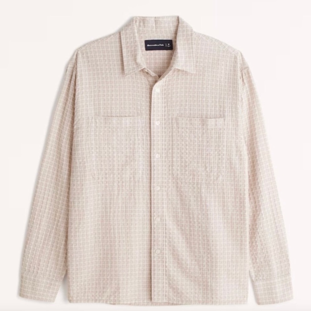 NWOT Abercrombie long sleeve waffle button up shirt in cream oatmeal, small